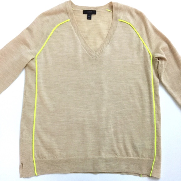 J. Crew Neon-piped V-Neck Merino Wool Knit Sweater - Picture 3 of 9